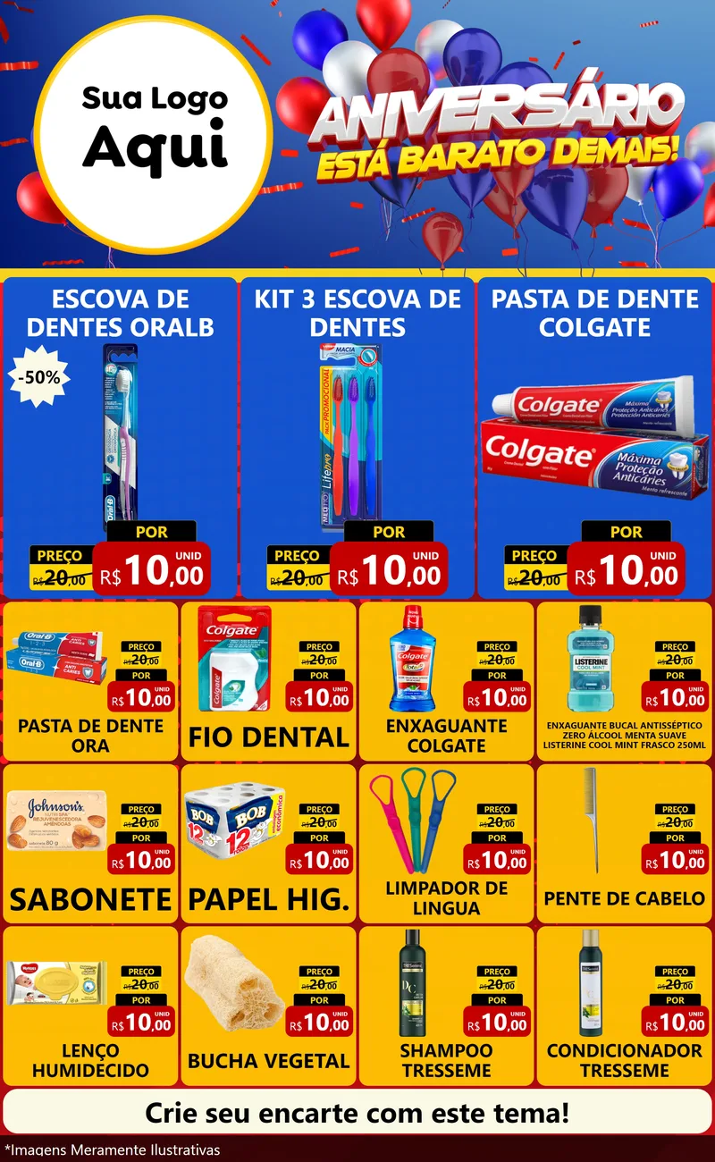 Modelo de Encarte para Encarte Grande com o tema Aniversário para Higiene Pessoal