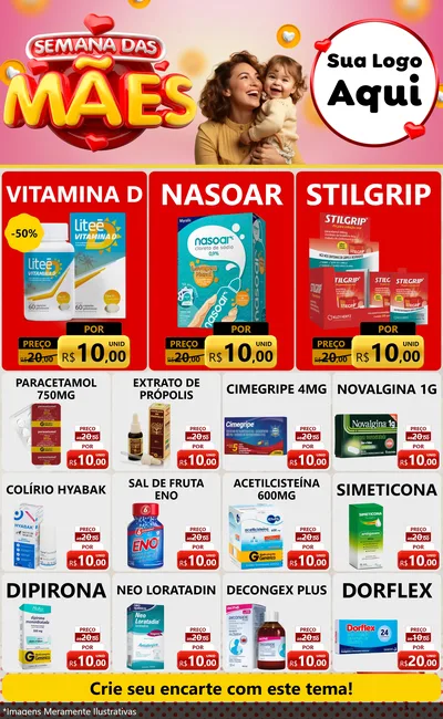 Modelo de Encarte para Encarte Grande com o tema Semana das Mães para Farmácia