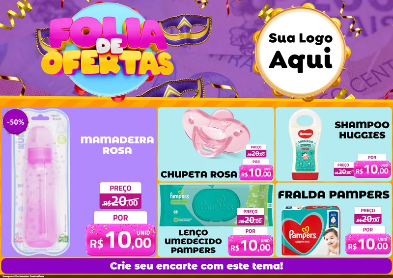 Modelo de Encarte para Encarte A4 Horizontal com o tema Folia de Ofertas para Bebês