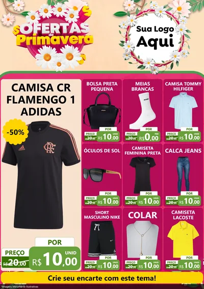 Modelo de Encarte para Encarte A4 Vertical com o tema Ofertas de Primavera para Roupas e acessórios