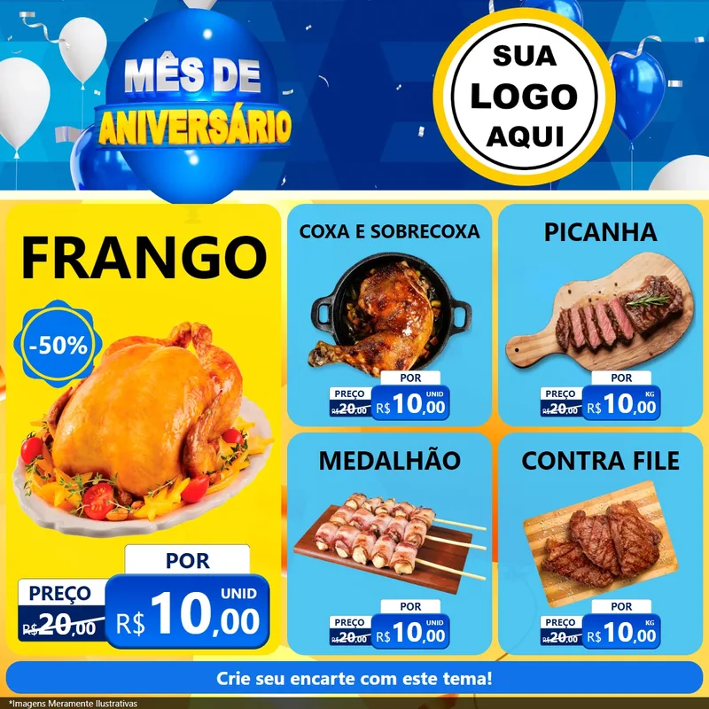 Modelo de Rede Social para Feed Facebook com o tema Mês de Aniversário para Assados