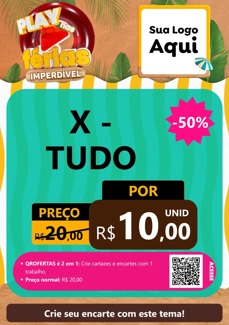 Modelo de Cartaz para Cartaz A4 Vertical com o tema Play Nas Férias Imperdível para Hamburgueria