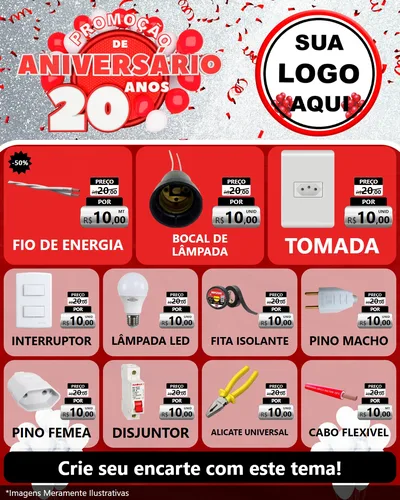 Modelo de Rede Social para Feed Instagram com o tema Promoção de Aniversário - 20 Anos para Materiais Elétricos
