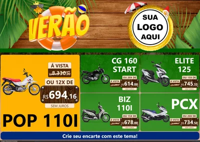 Modelo de Encarte para Encarte A4 Horizontal com o tema Verão para Concessionaria de Motos