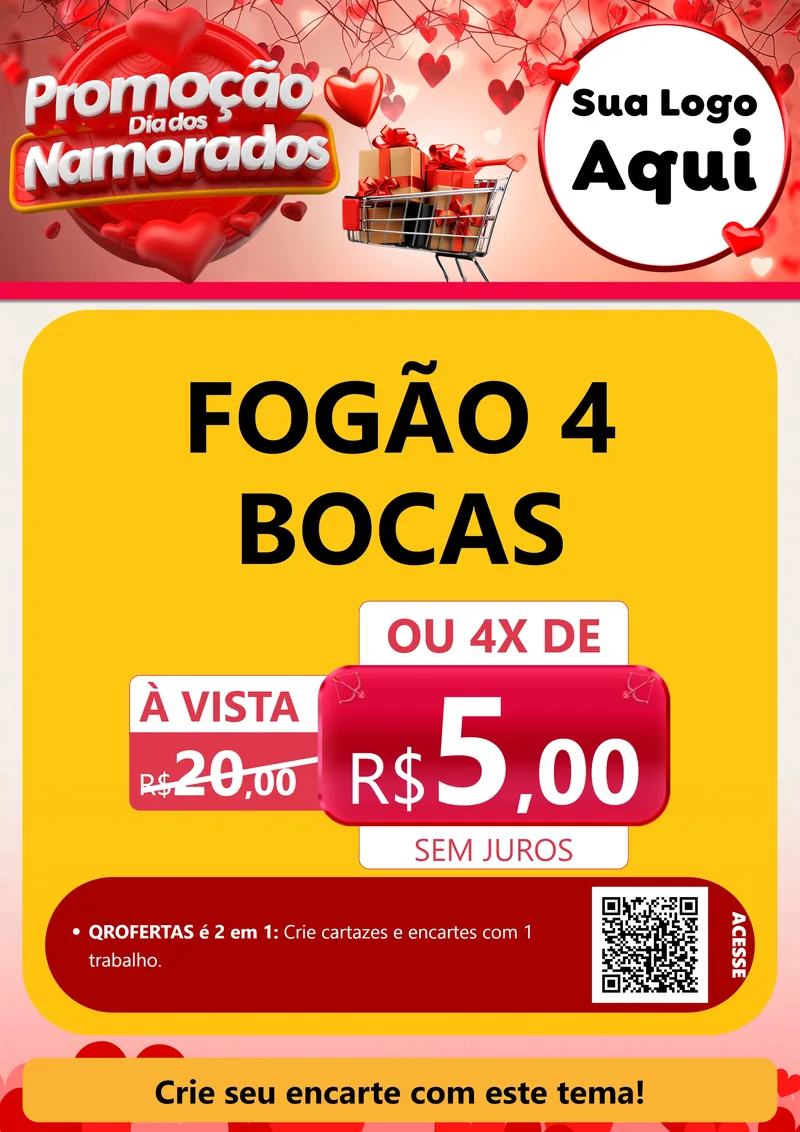 Modelo de Cartaz para Cartaz A4 Vertical com o tema Promoção Dia dos Namorados para Móveis e Eletro