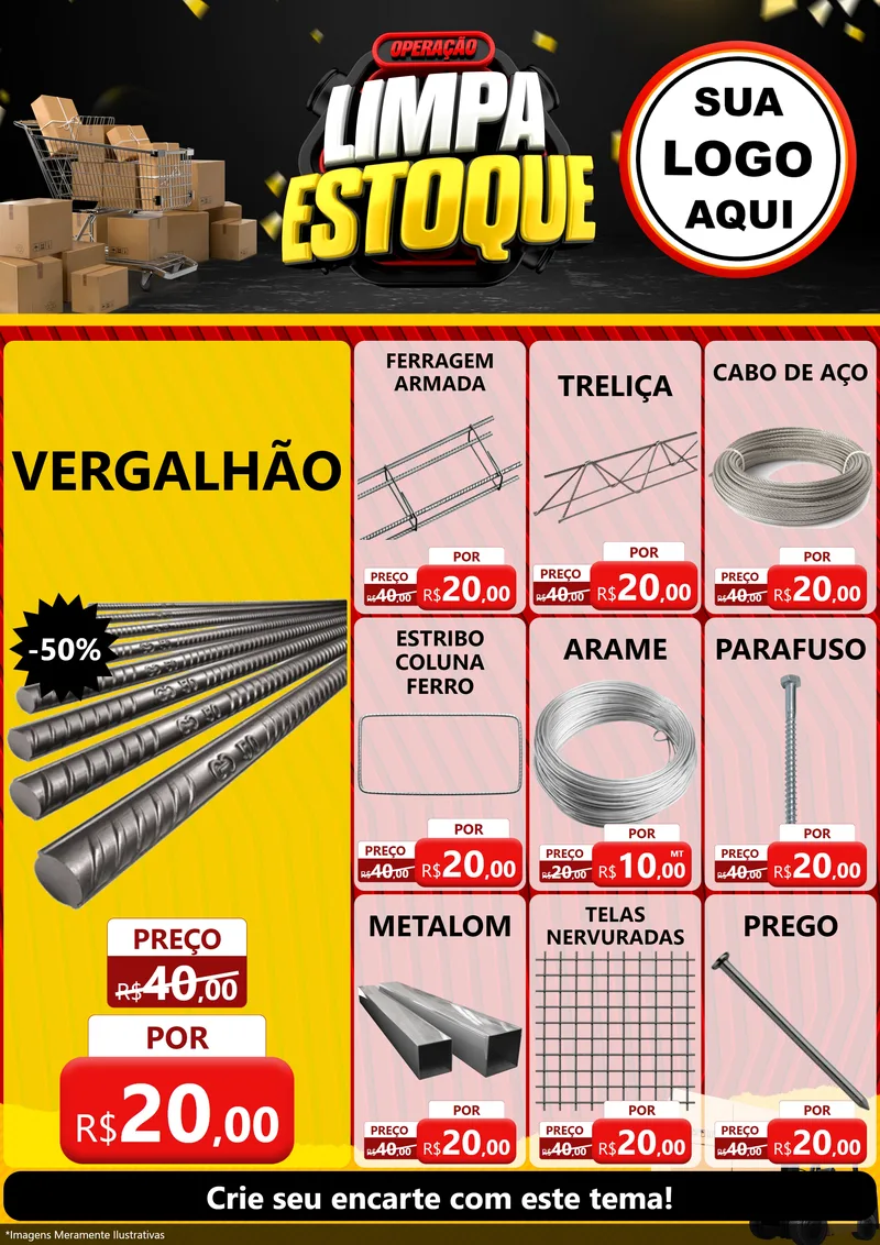 Modelo de Encarte para Encarte A4 Vertical com o tema Operação Limpa Estoque para Ferragens