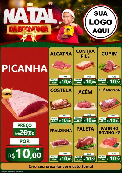 Modelo de Encarte para Encarte A4 Vertical com o tema Natal da Economia para Açougue