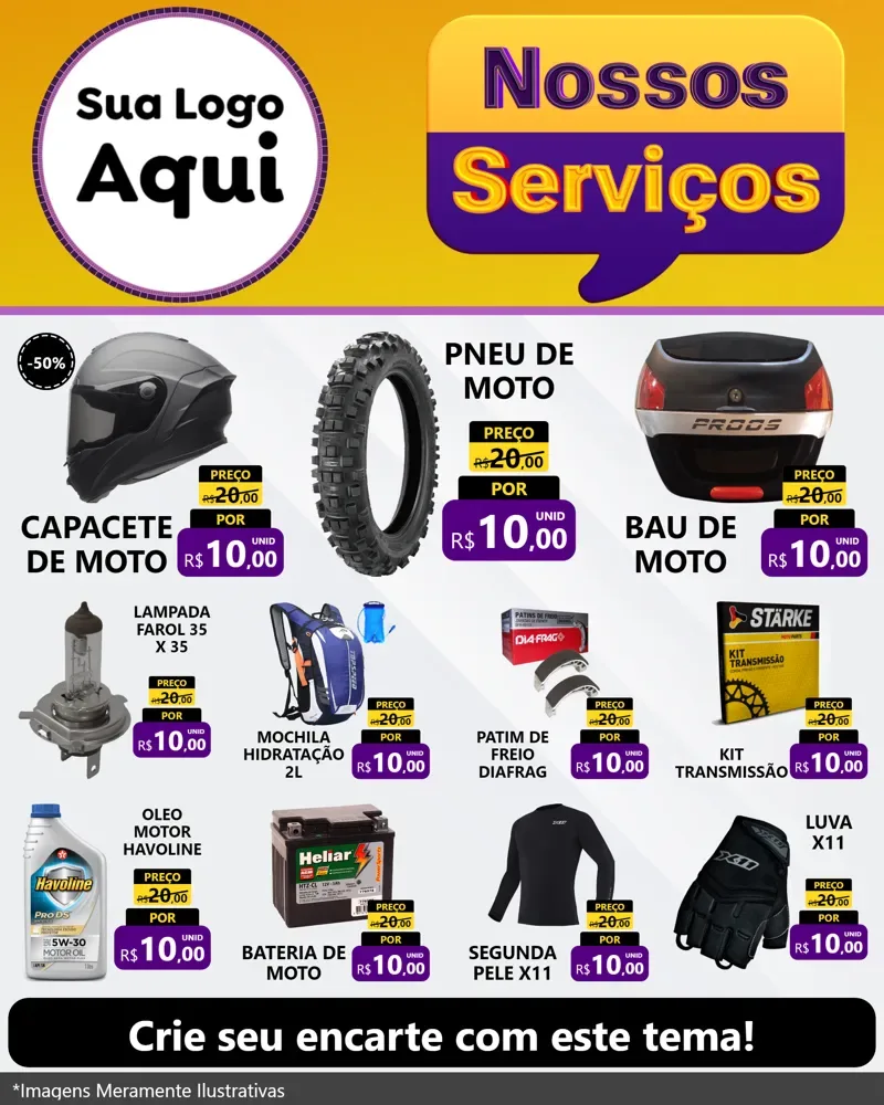 Modelo de Rede Social para Feed Instagram com o tema Nossos Serviços para Moto peças