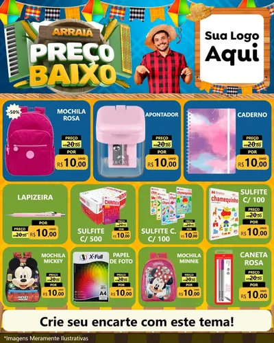 Modelo de Rede Social para Feed Instagram com o tema Arraiá de Preço Baixo - Junina para Papelaria