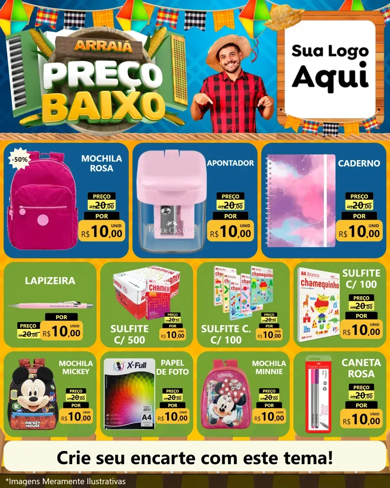 Modelo de Rede Social para Feed Instagram com o tema Arraiá de Preço Baixo - Junina para Papelaria