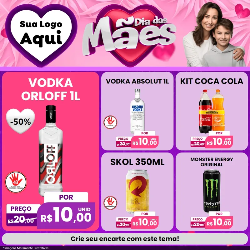 Modelo de Rede Social para Feed Facebook com o tema Dia das Mães para Distribuidora de bebidas