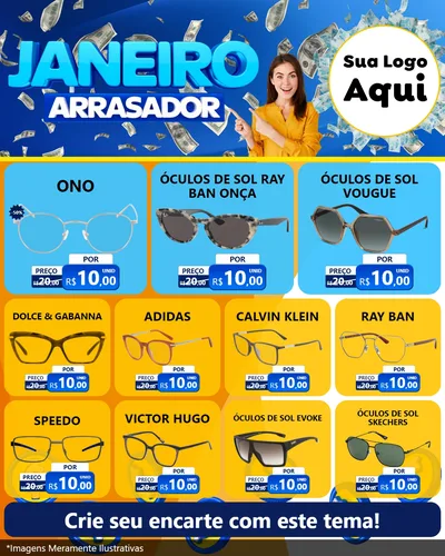 Modelo de Rede Social para Feed Instagram com o tema Janeiro Arrasador para Óticas