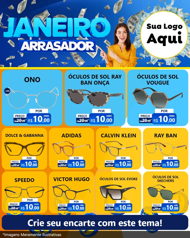 Modelo de Rede Social para Feed Instagram com o tema Janeiro Arrasador para Óticas