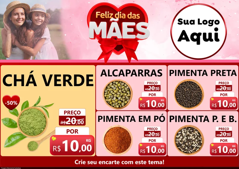 Modelo de Encarte para Encarte A4 Horizontal com o tema Feliz Dia Das Mães para Produtos Naturais