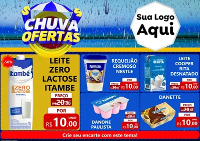 Modelo de Encarte para Encarte A4 Horizontal com o tema Chuva de Ofertas para Frios e Laticínios