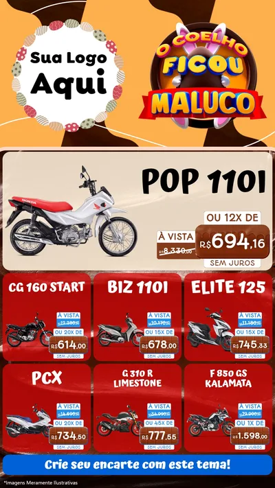 Modelo de Rede Social para Stories com o tema O Coelho Ficou Maluco - Páscoa para Concessionaria de Motos