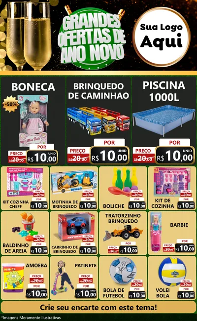 Modelo de Encarte para Encarte Grande com o tema Grandes Ofertas de Ano Novo para Brinquedos