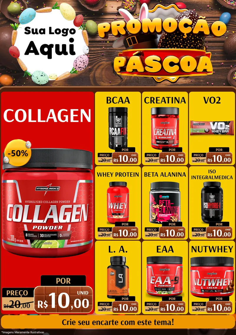 Modelo de Encarte para Encarte A4 Vertical com o tema Promoção Páscoa para Suplementos alimentares