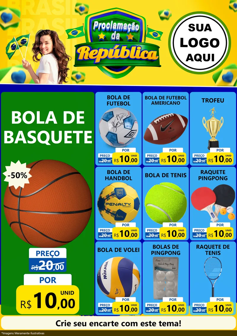 Modelo de Encarte para Encarte A4 Vertical com o tema Proclamação da República para Artigos Esportivos