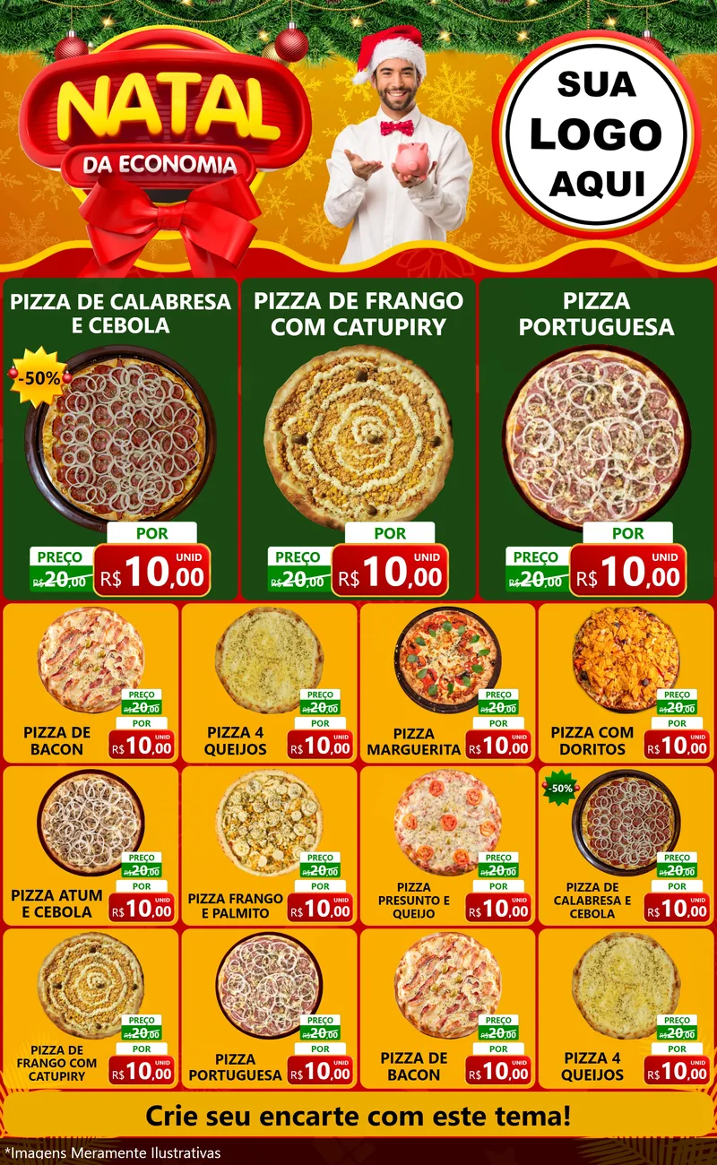 Modelo de Encarte para Encarte Grande com o tema Natal da Economia para Pizzaria