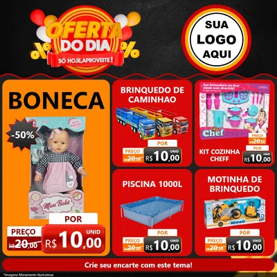 Modelo de Rede Social para Feed Facebook com o tema Oferta do Dia - Só hoje, Aproveite! para Brinquedos