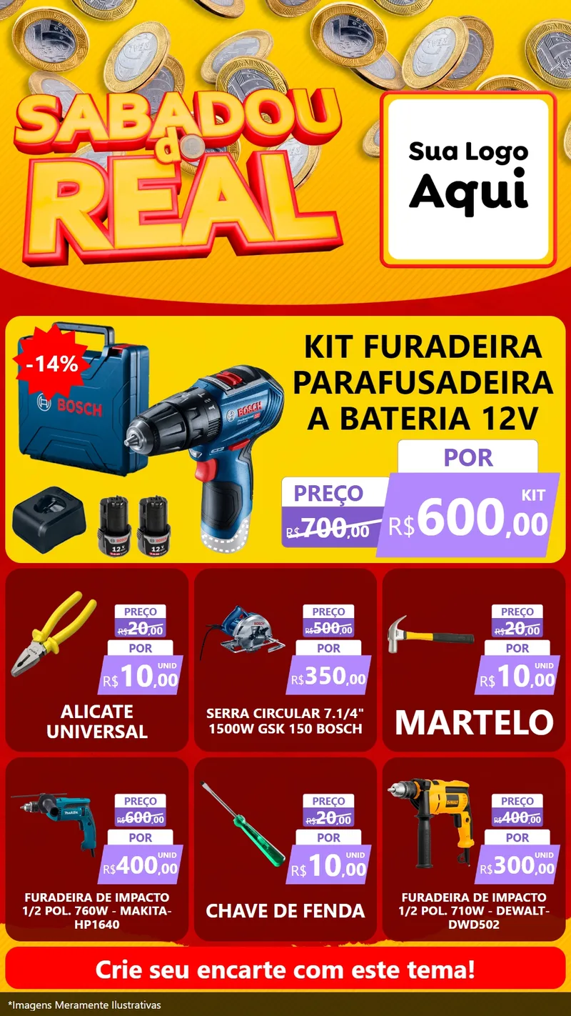 Modelo de Rede Social para Stories com o tema Sabadou do Real para Maquinas e Ferramentas