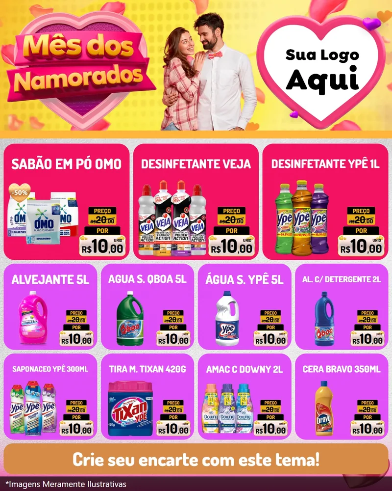 Modelo de Rede Social para Feed Instagram com o tema Mês dos Namorados para Produtos de Limpeza