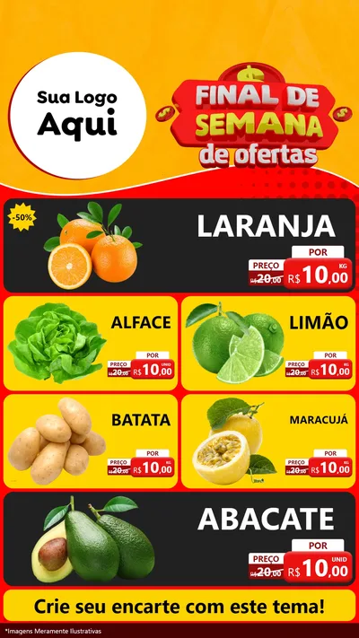 Modelo de TV para TV Vertical com o tema Final de Semana de Ofertas para Hortifrúti