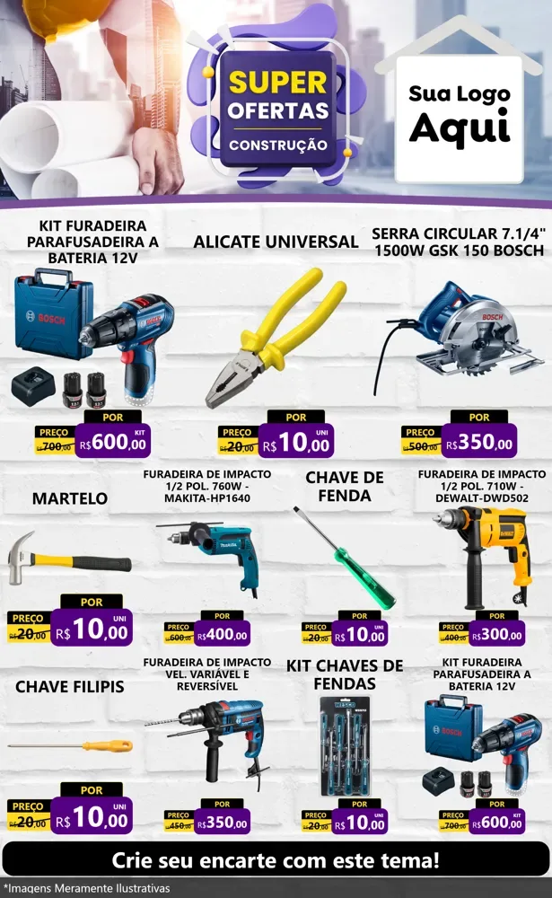 Modelo de Encarte para Encarte Grande com o tema Super Ofertas - Construção para Maquinas e Ferramentas