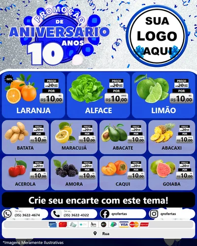 Modelo de Rede Social para Feed Instagram com o tema Promoção de Aniversário - 10 Anos para Hortifrúti