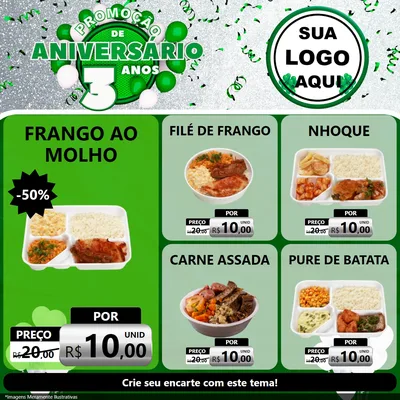 Modelo de Rede Social para Feed Facebook com o tema Promoção de Aniversário - 3 Anos para Restaurante