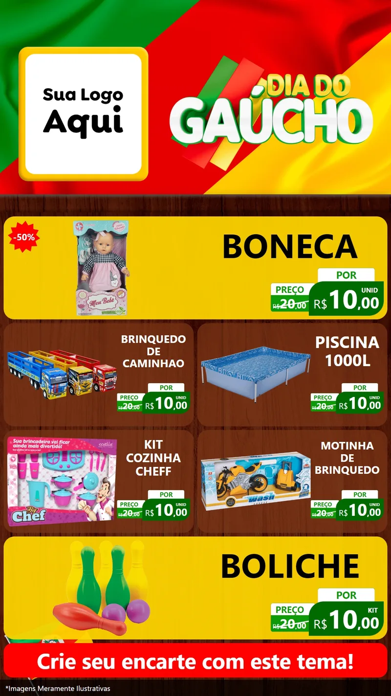 Modelo de TV para TV Vertical com o tema Dia do Gaúcho para Brinquedos