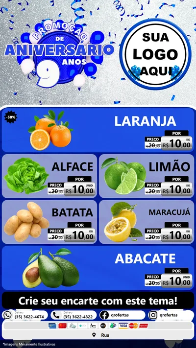 Modelo de TV para TV Vertical com o tema Promoção de Aniversário - 9 Anos para Hortifrúti