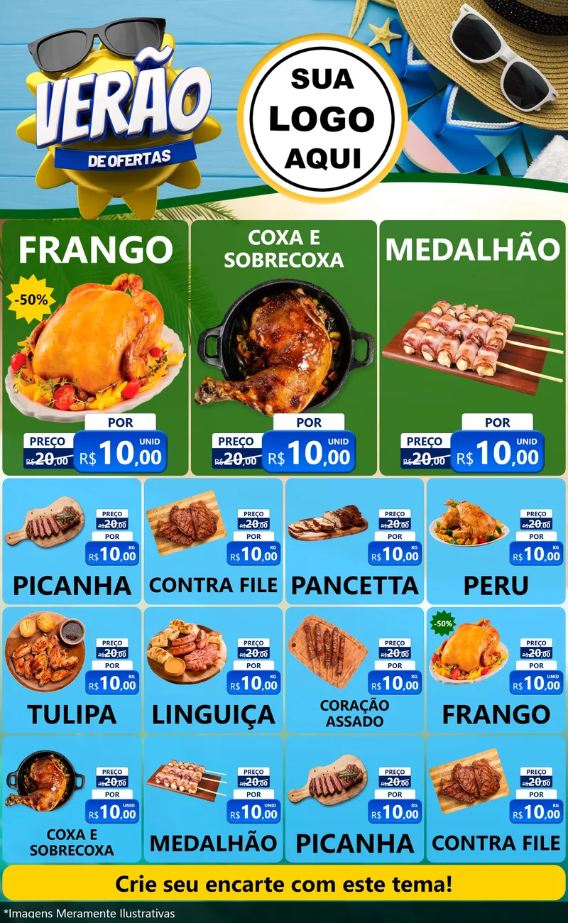 Modelo de Encarte para Encarte Grande com o tema Verão de Ofertas para Assados