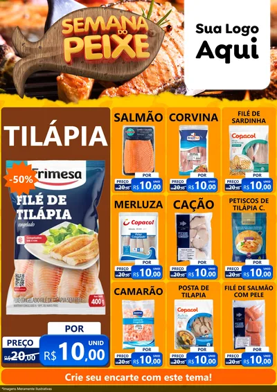 Modelo de Encarte para Encarte A4 Vertical com o tema Semana do Peixe para Peixaria