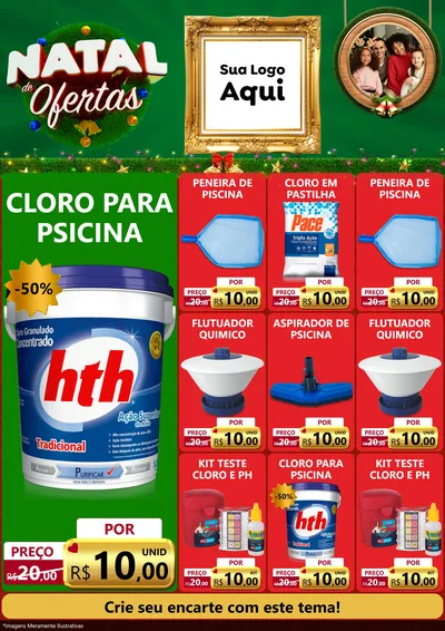 Modelo de Encarte para Encarte A4 Vertical com o tema Natal de Ofertas para Produtos para Piscina