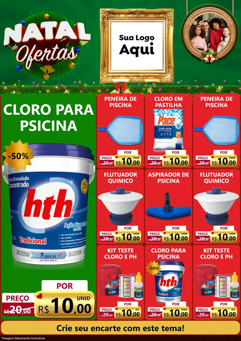 Modelo de Encarte para Encarte A4 Vertical com o tema Natal de Ofertas para Produtos para Piscina