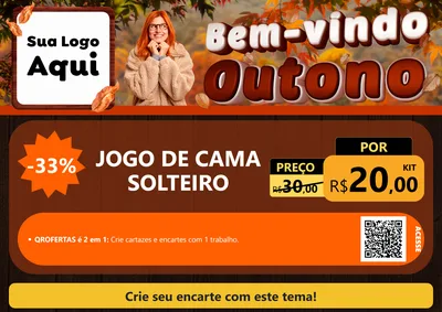 Modelo de Cartaz para Cartaz A4 Horizontal com o tema Bem-vindo Outono para Cama, Mesa e Banho