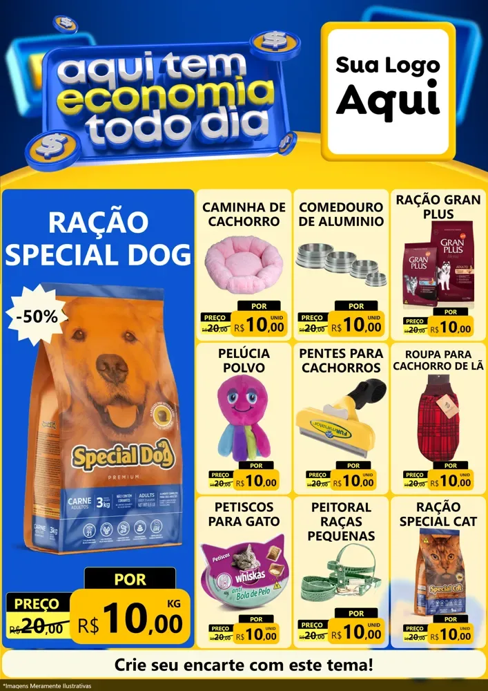 Modelo de Encarte para Encarte A4 Vertical com o tema Aqui Tem Economia Todo Dia para Pet Shop