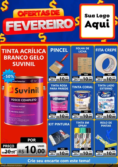 Modelo de Encarte para Encarte A4 Vertical com o tema Ofertas de Fevereiro para Tintas e Ferramentas
