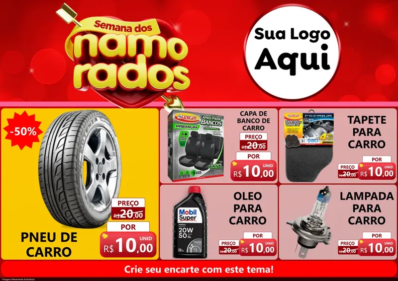 Modelo de Encarte para Encarte A4 Horizontal com o tema Semana dos namorados para Auto peças