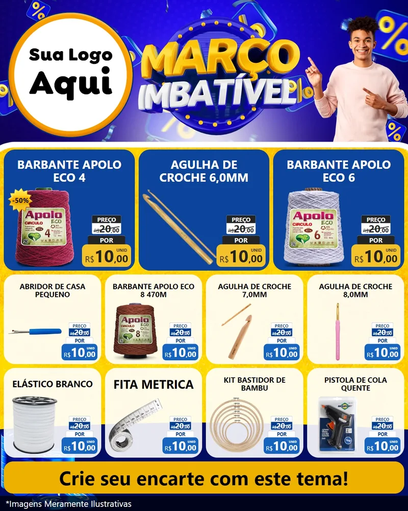 Modelo de Rede Social para Feed Instagram com o tema Março Imbatível para Armarinho e Aviamentos