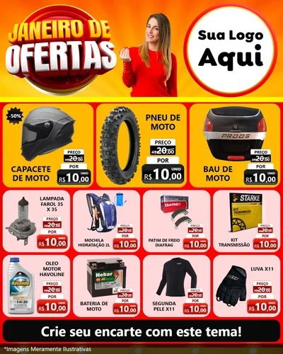 Modelo de Rede Social para Feed Instagram com o tema Janeiro de Ofertas para Moto peças