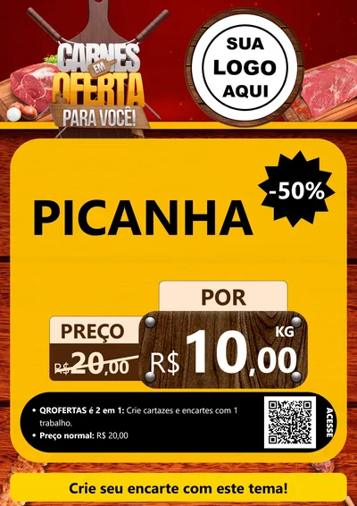 Modelo de Cartaz para Cartaz A4 Vertical com o tema Carnes em Oferta Para Você para Açougue