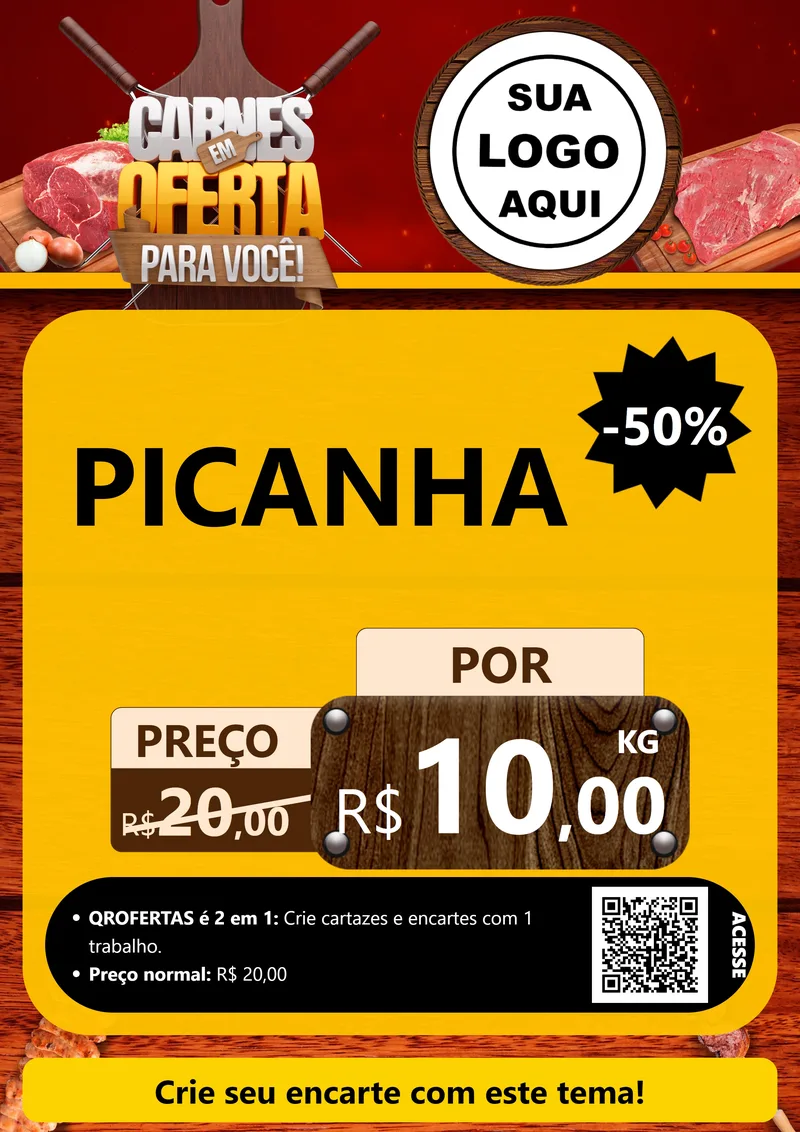 Modelo de Cartaz para Cartaz A4 Vertical com o tema Carnes em Oferta Para Você para Açougue