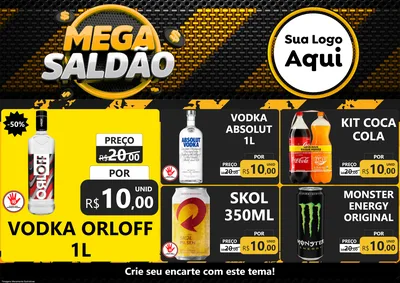 Modelo de Encarte para Encarte A4 Horizontal com o tema Mega Saldão para Distribuidora de bebidas
