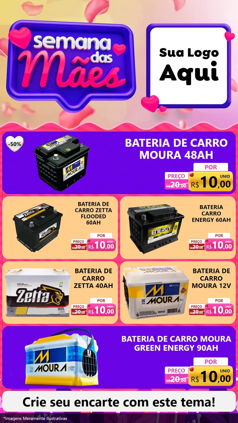 Modelo de TV para TV Vertical com o tema Semana das Mães para Baterias Elétricas