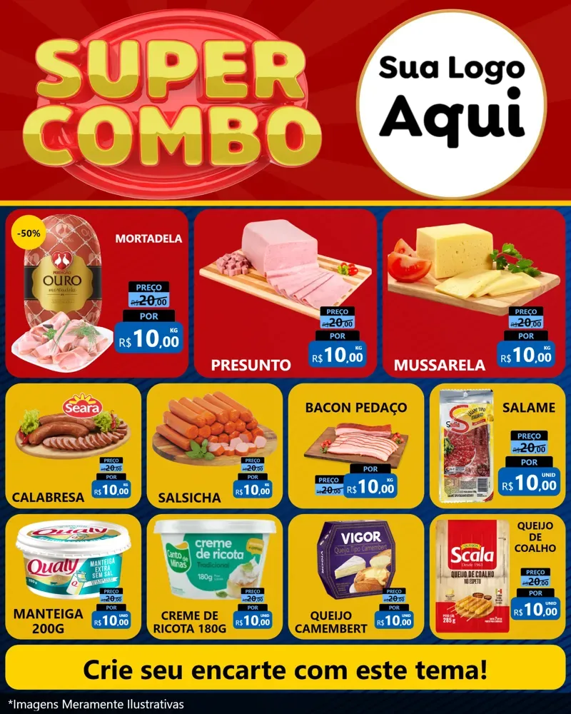 Modelo de Rede Social para Feed Instagram com o tema Super Combo para Frios e Laticínios
