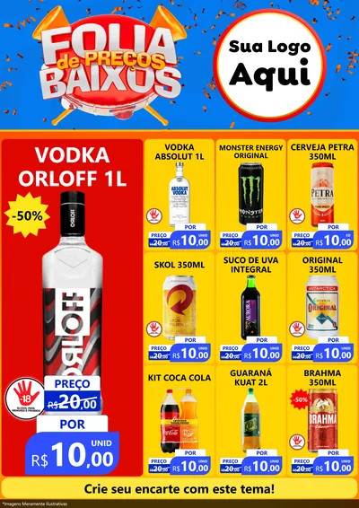 Modelo de Encarte para Encarte A4 Vertical com o tema Folia de Preços Baixos para Distribuidora de bebidas