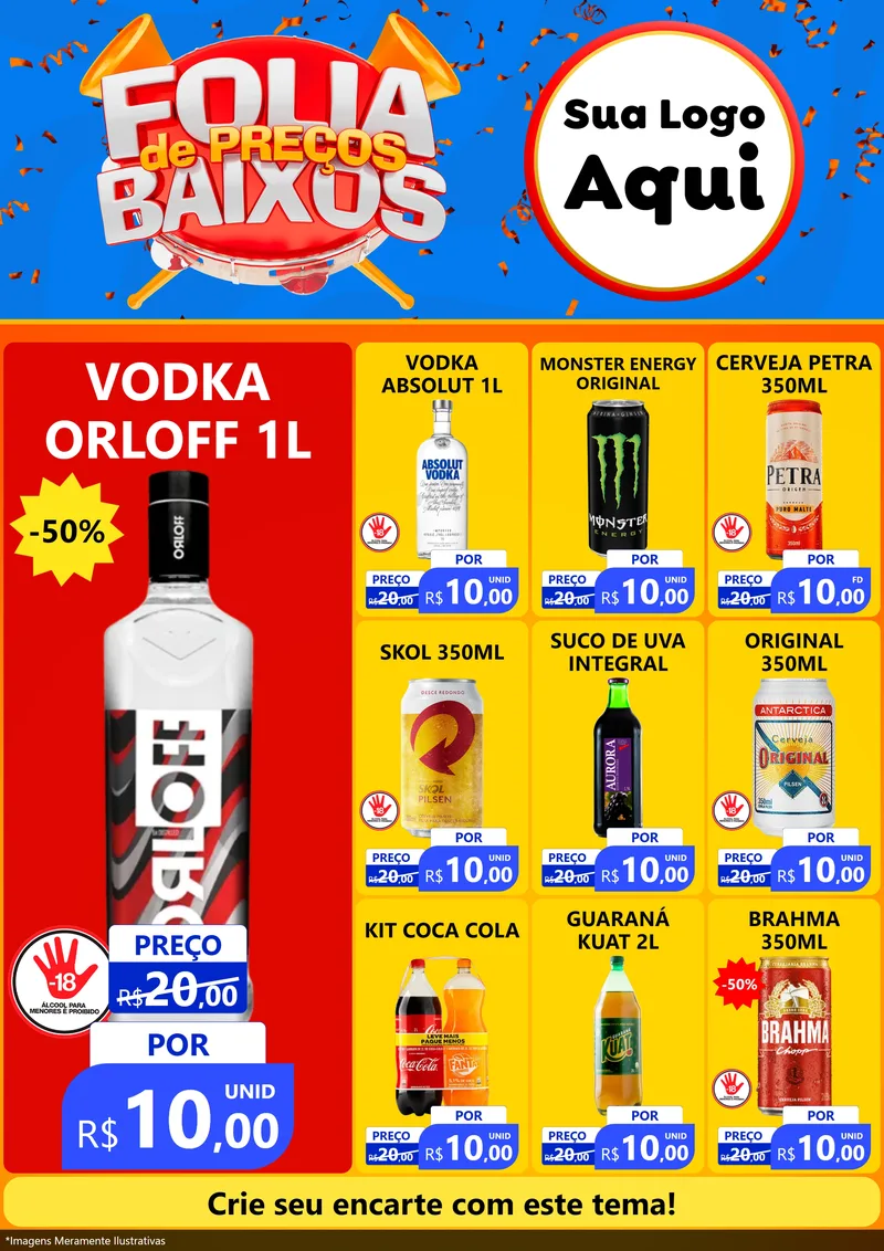 Modelo de Encarte para Encarte A4 Vertical com o tema Folia de Preços Baixos para Distribuidora de bebidas